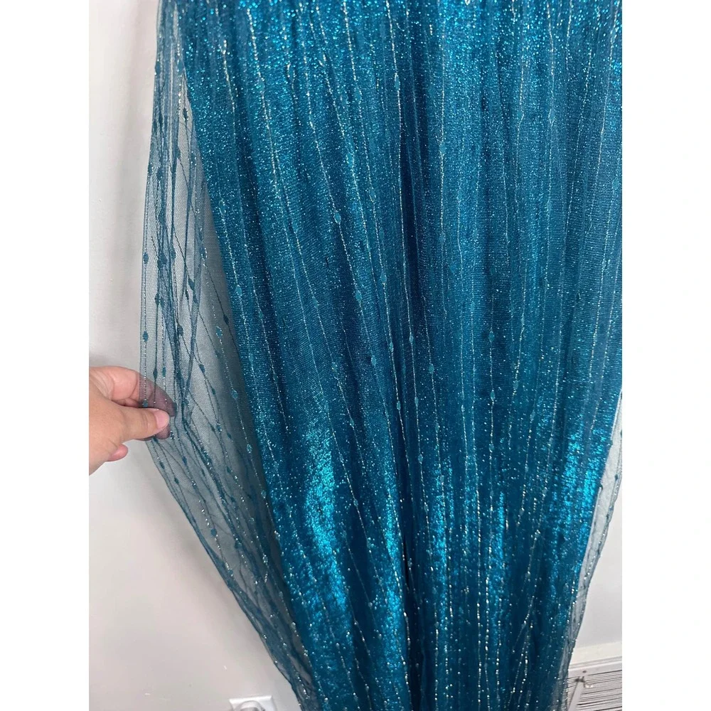 Lulus Sensationally Sparkly Dark Teal Green Lurex Maxi Dress Women's S mermaid